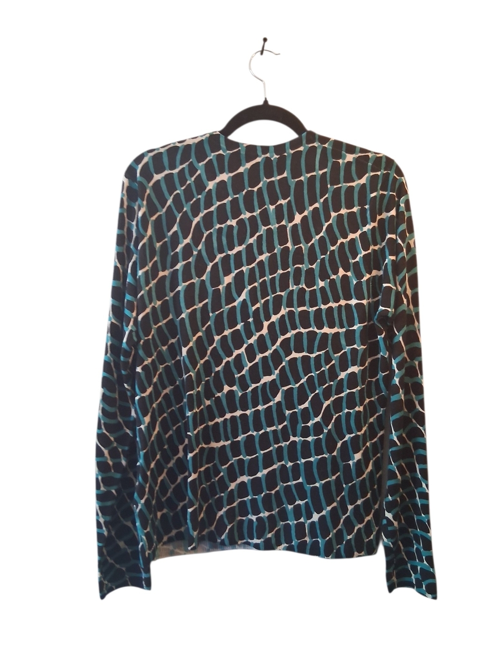 Escada Green and Black Geometric Button-Front Top Wool Silk Blend - Picture 6 of 7